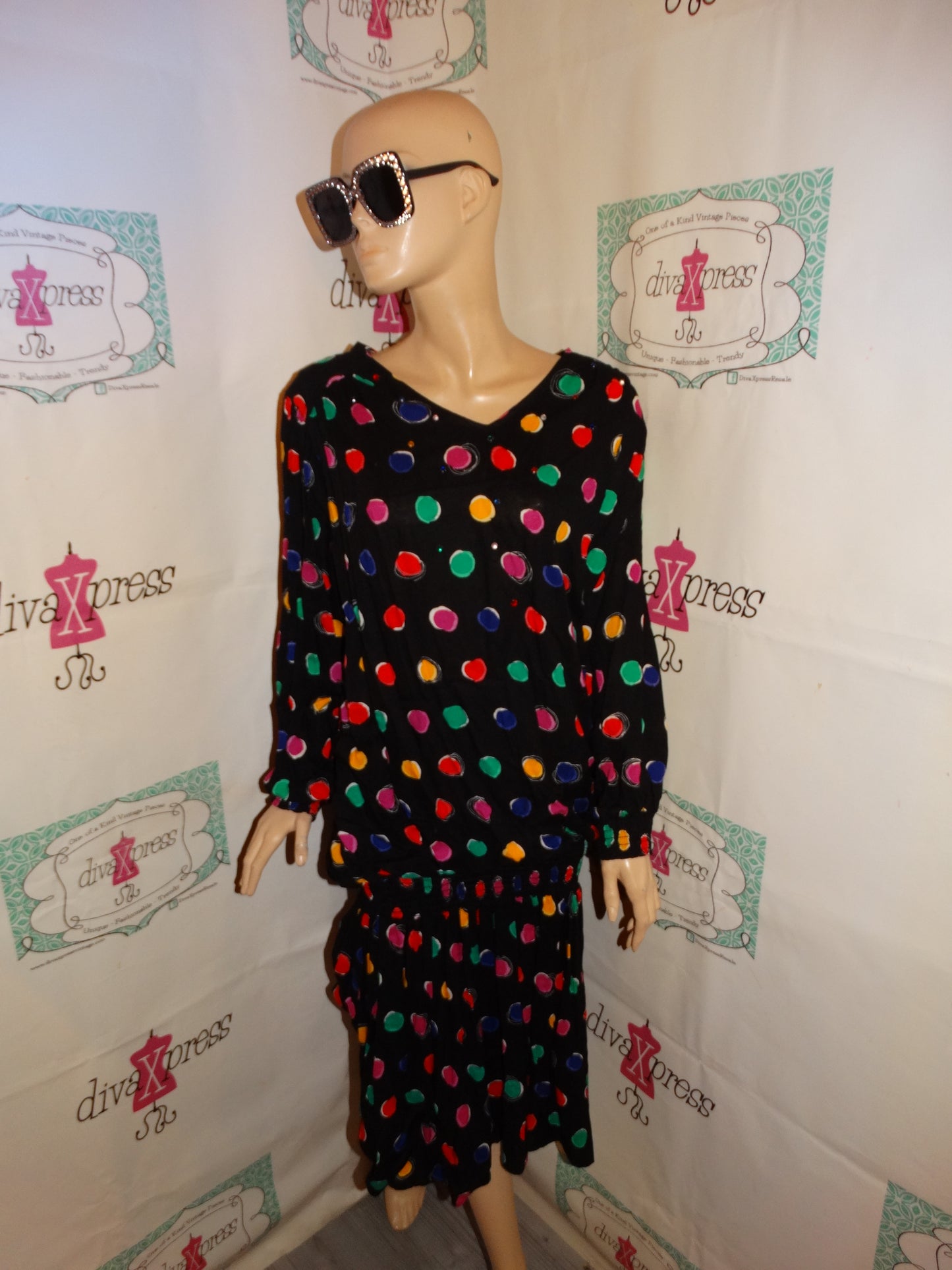 Vintage Sharon Anthony Black Colorful Dress Size 1x