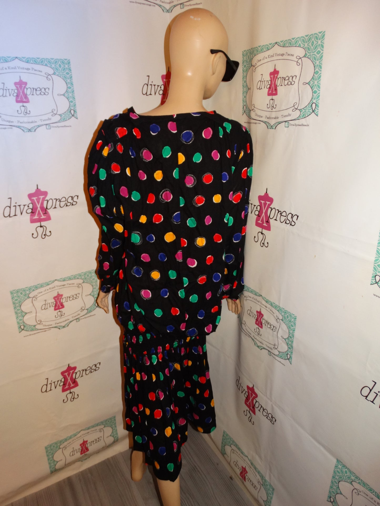 Vintage Sharon Anthony Black Colorful Dress Size 1x
