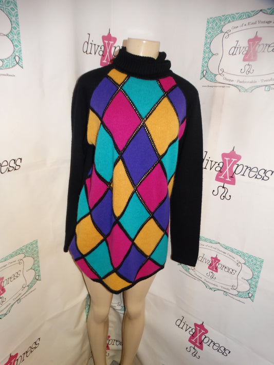 Vintage Liz Claiborne Black Colorful Sweater Size XL