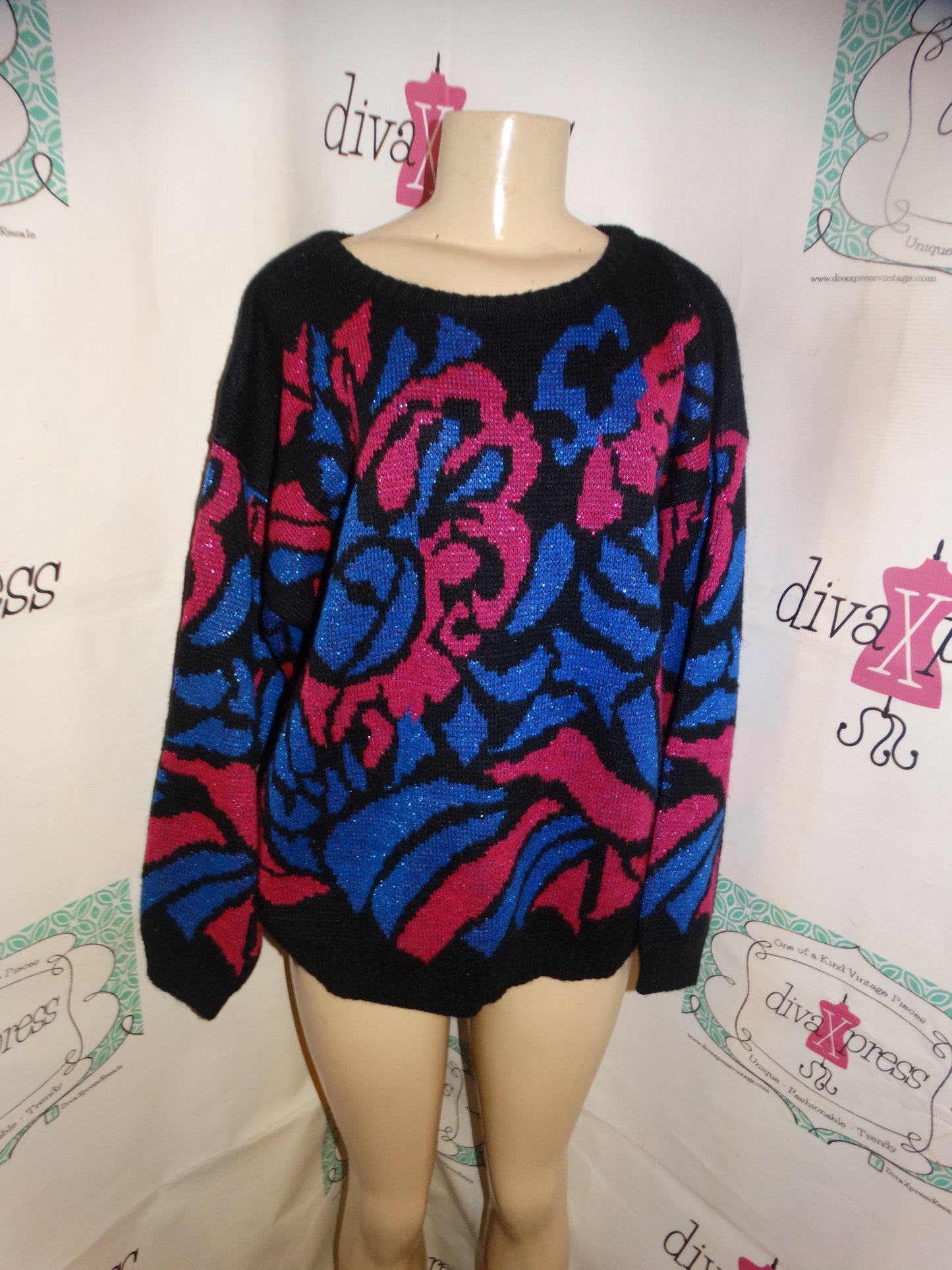 Vintage Rejoice Black/Pink Sweater Size XL