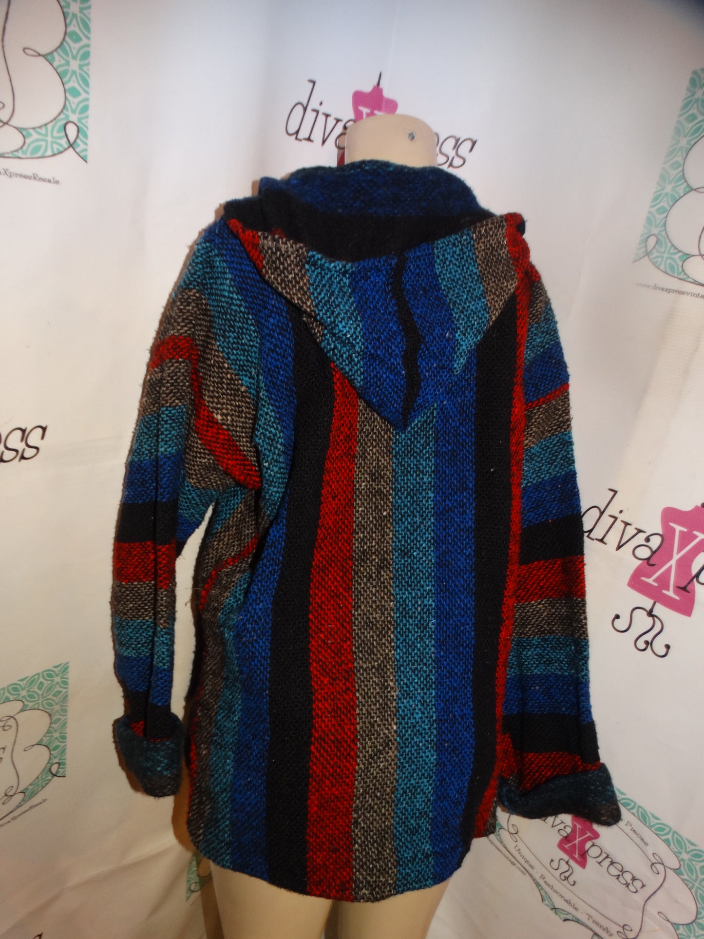 Vintage Red/Blue/Black Hooded Top/Jacket Size L