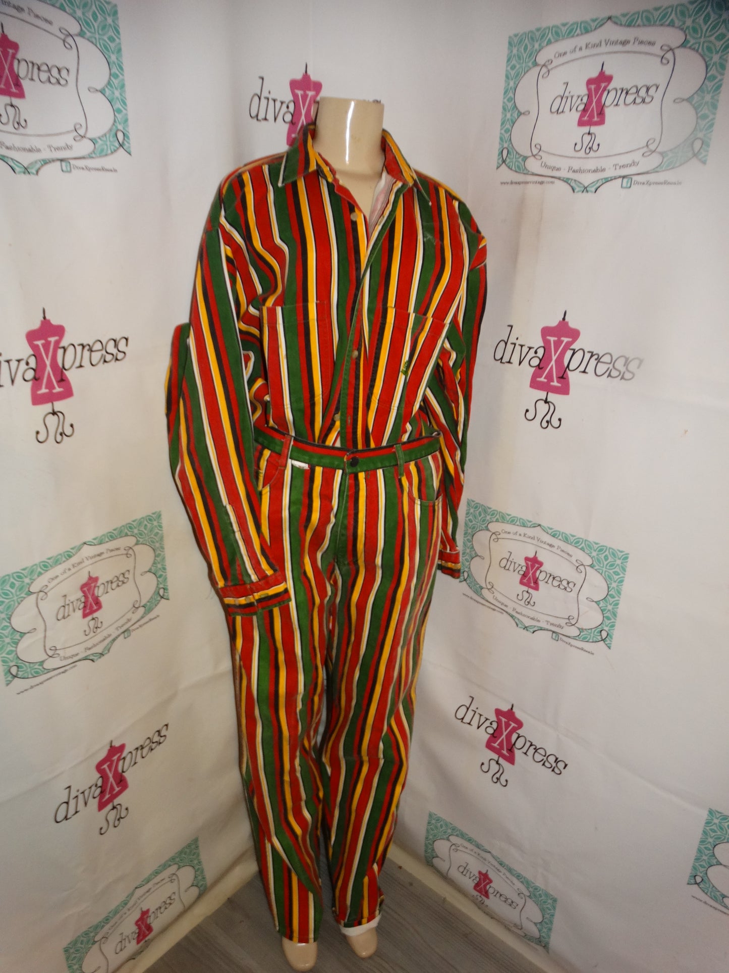 Vintage PAco Green/REd/GReen Stripe 2 Piece Pants Set Size L/XL