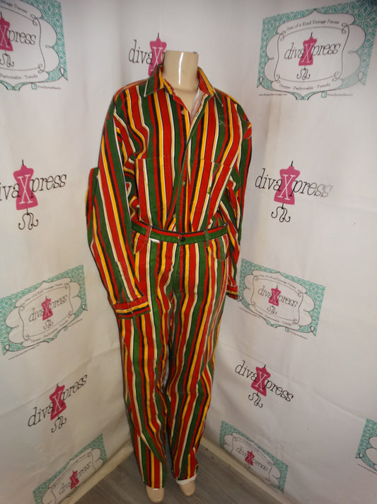 Vintage PAco Green/REd/GReen Stripe 2 Piece Pants Set Size L/XL
