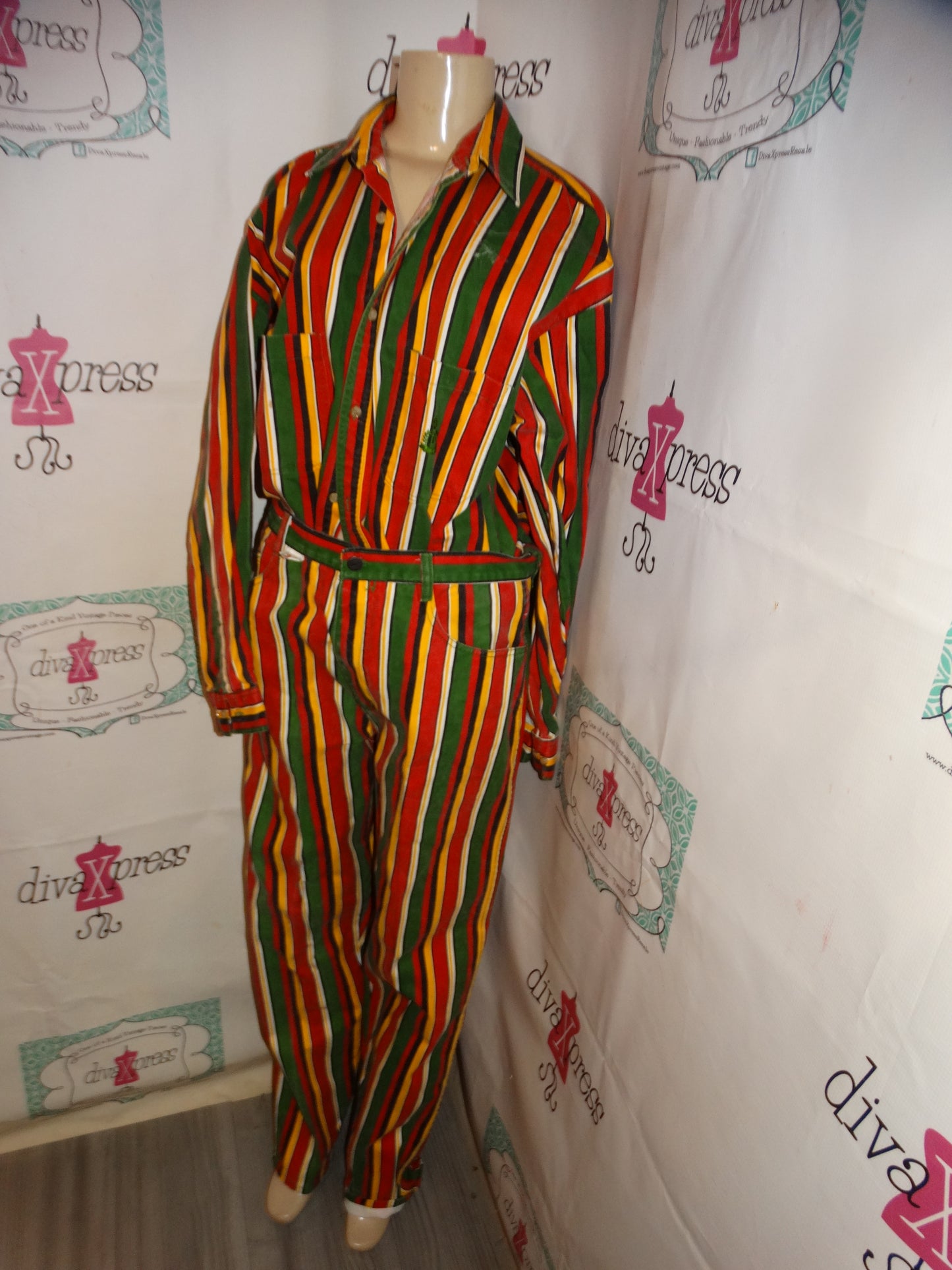 Vintage PAco Green/REd/GReen Stripe 2 Piece Pants Set Size L/XL