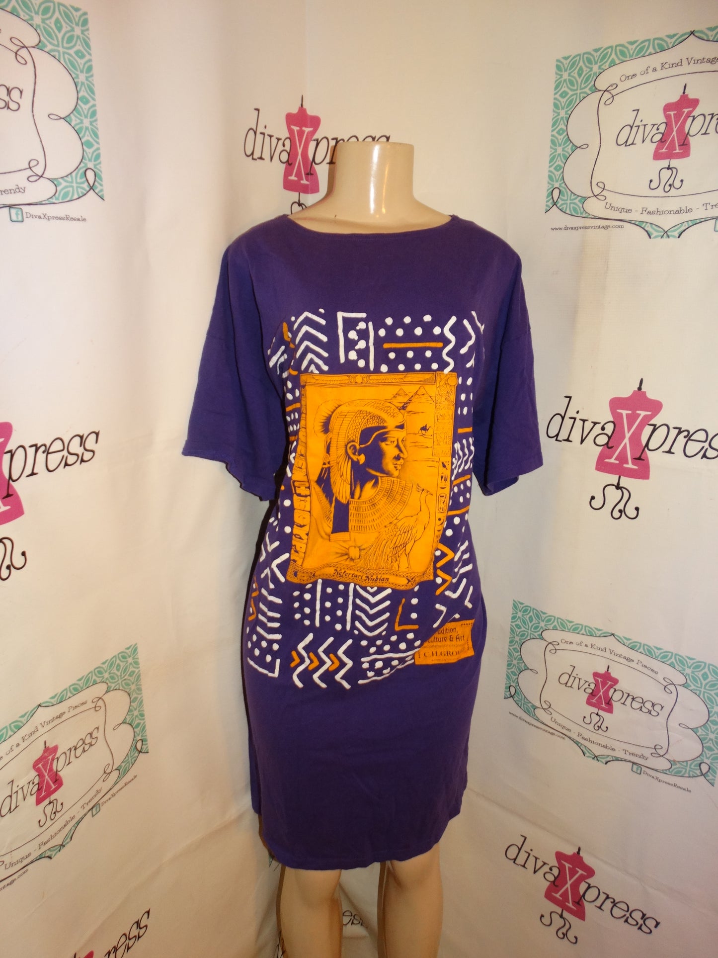Vintage Purple Egyptian T Shirt Dress Size 1x