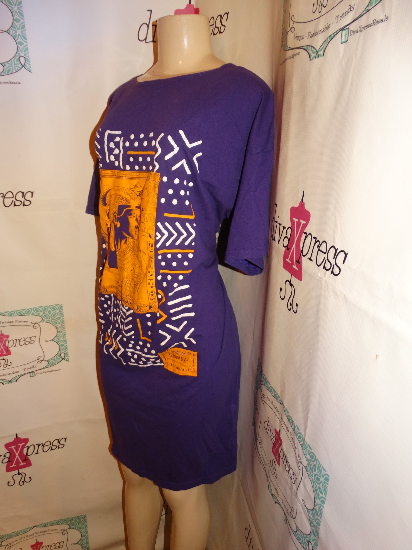 Vintage Purple Egyptian T Shirt Dress Size 1x