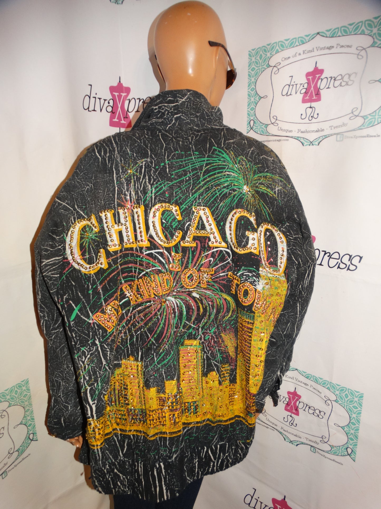 Vintage Nancy K Blue Jean Acid Wash Chicago Jacket Size 1x