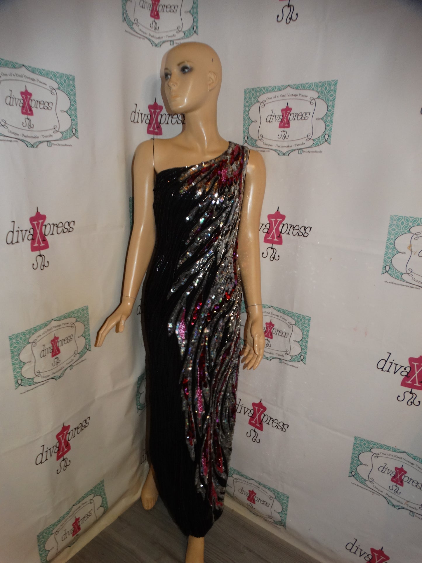 Vintage Martha Black/Silver/Pink Sequins Dress Size S
