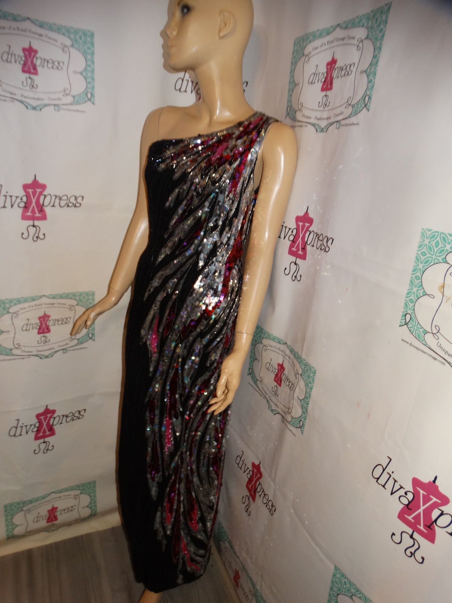 Vintage Martha Black/Silver/Pink Sequins Dress Size S