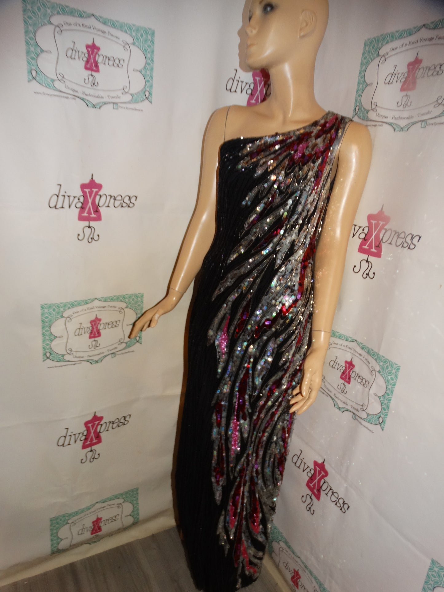 Vintage Martha Black/Silver/Pink Sequins Dress Size S