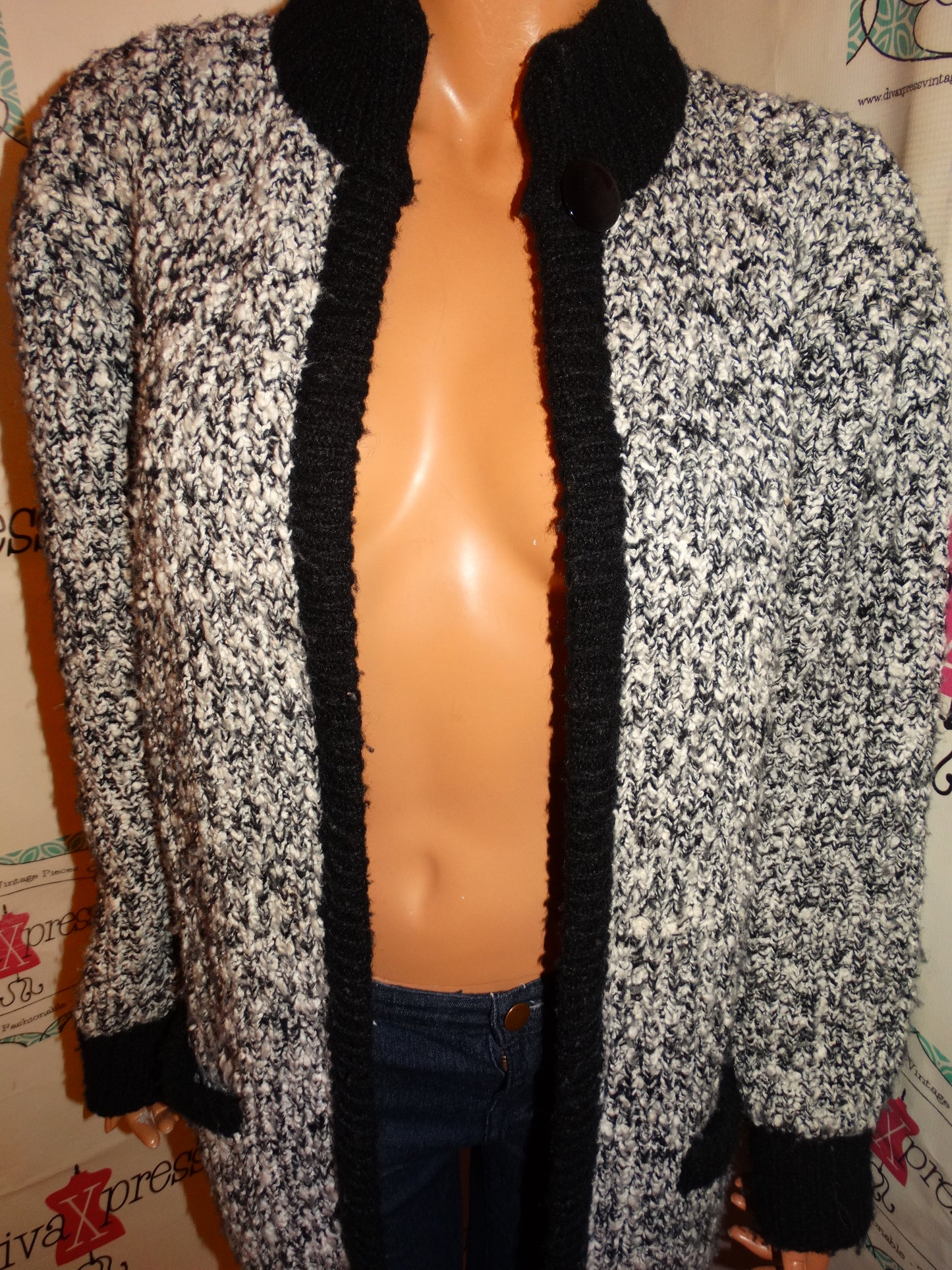 Vintage Monto  Le Chois Black/White Sweater Jacket Size L