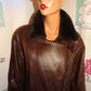 Vintage IZZI Brown Leather Faux Fur Coat Size XL