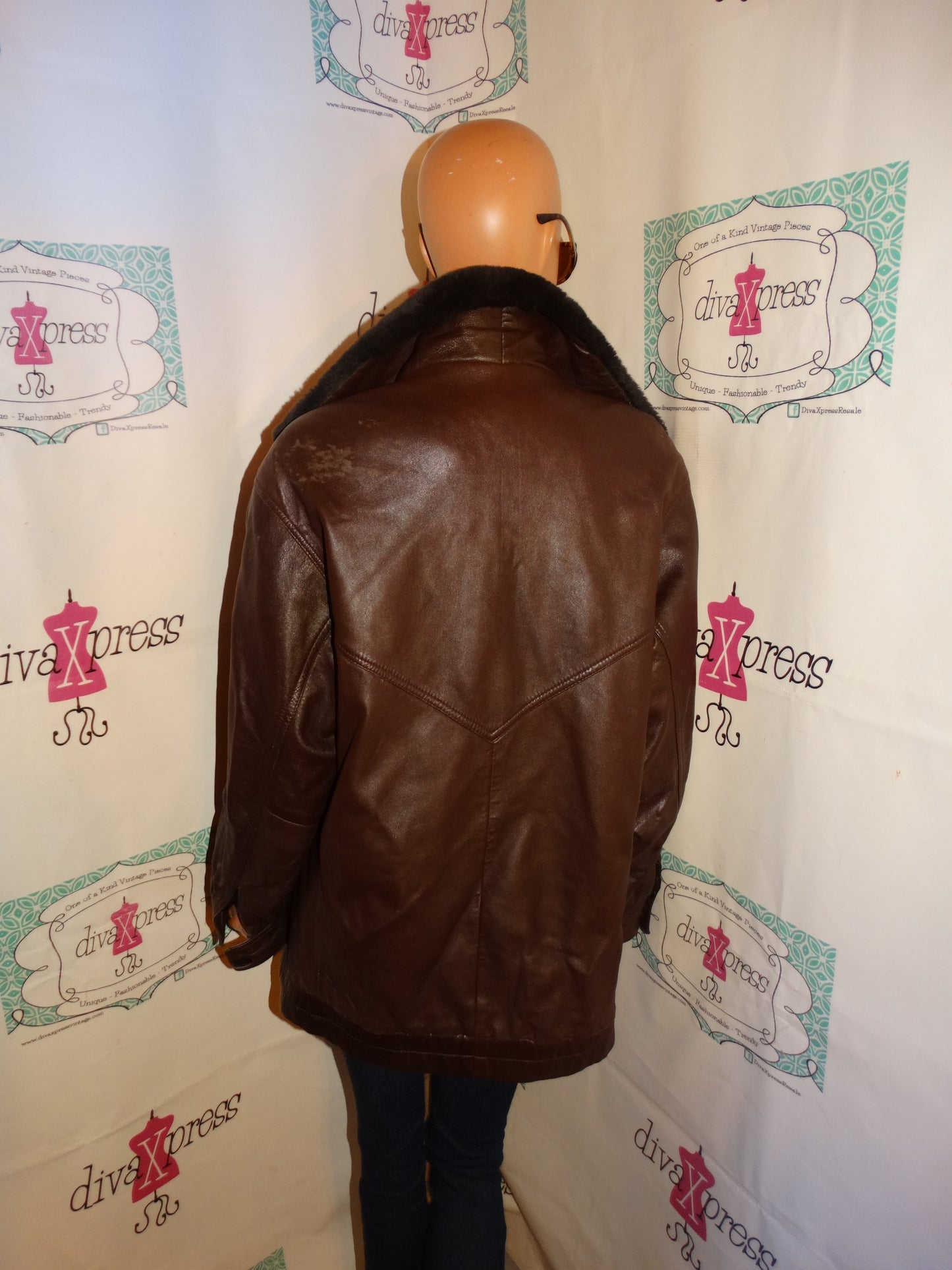 Vintage IZZI Brown Leather Faux Fur Coat Size XL