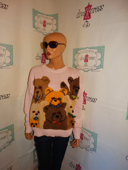 Vintage Samatha Taylor Pink Teddy Bear Sweater Size XL