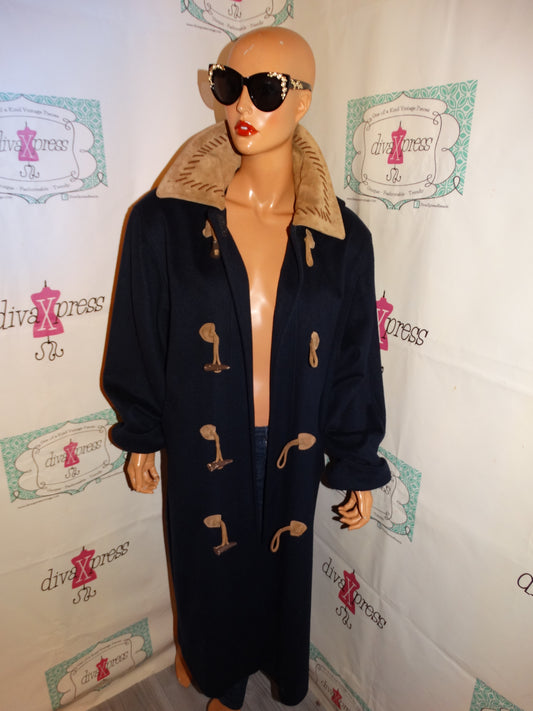 Vintage Johnathan Micheal Blue Suede Long Hooded Wool Coat Size 2x