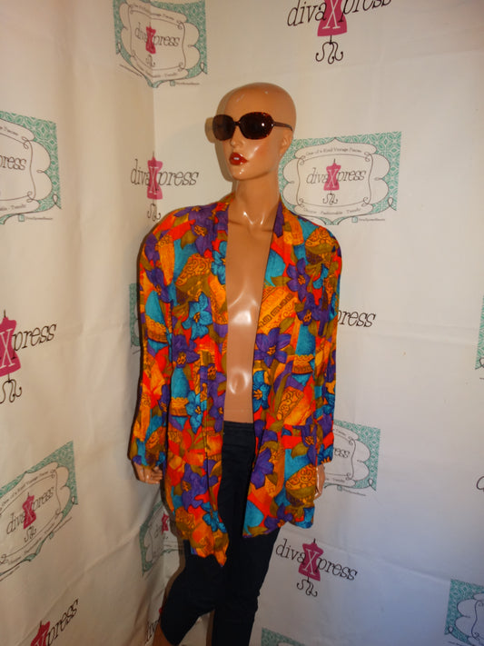 Vintage Lauren Jayne Orange/Purple Floral Throw Size 1x