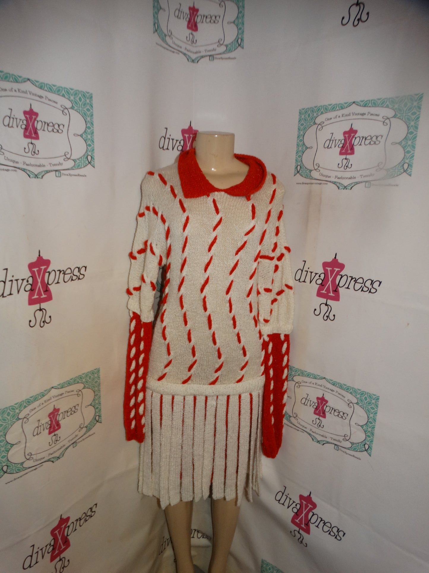 Vintage REd/White Shingle Sweater Dress Size M