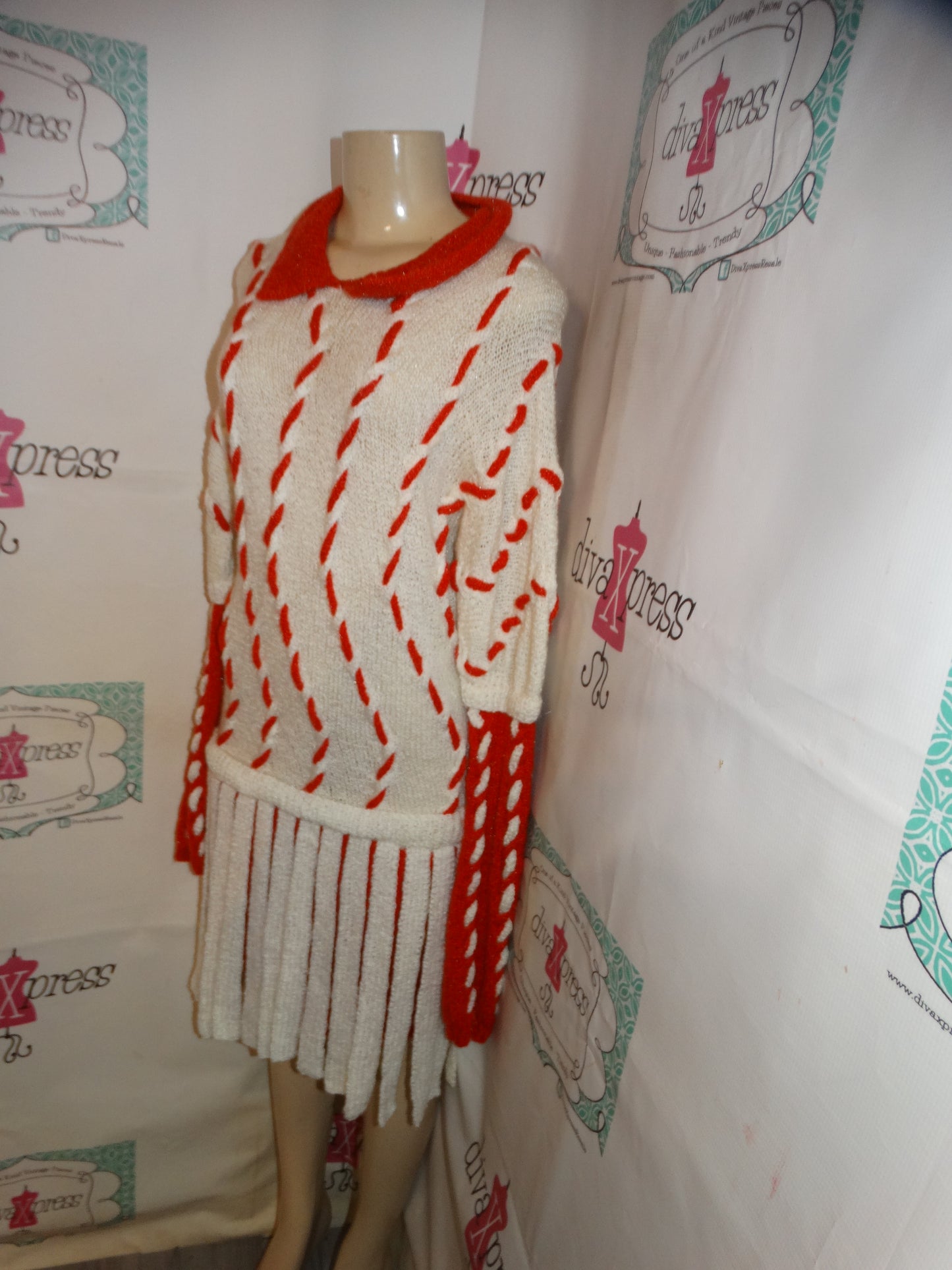 Vintage REd/White Shingle Sweater Dress Size M