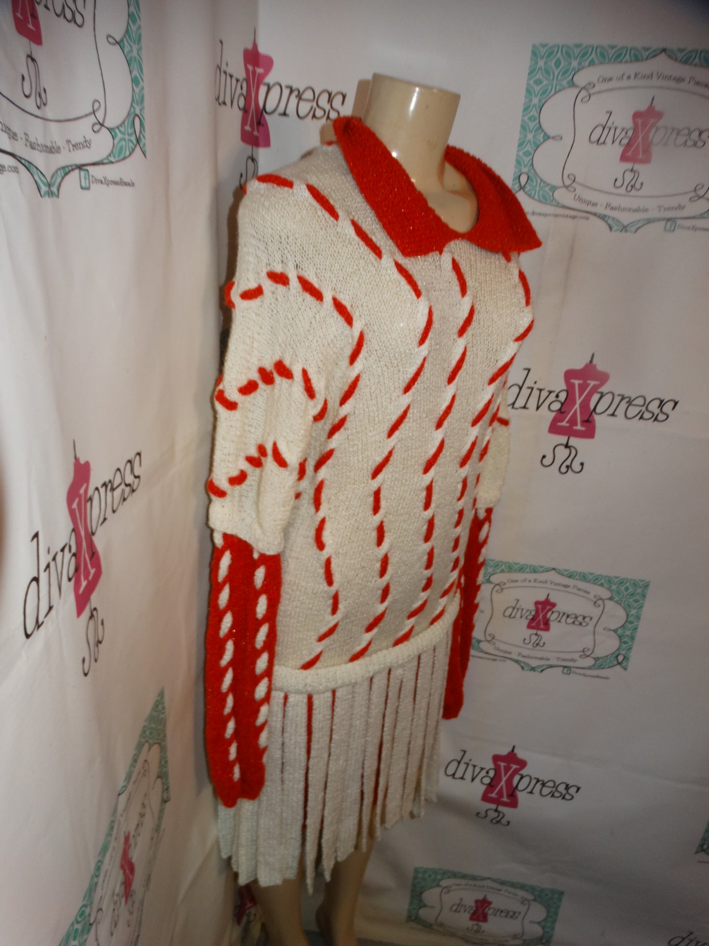 Vintage REd/White Shingle Sweater Dress Size M
