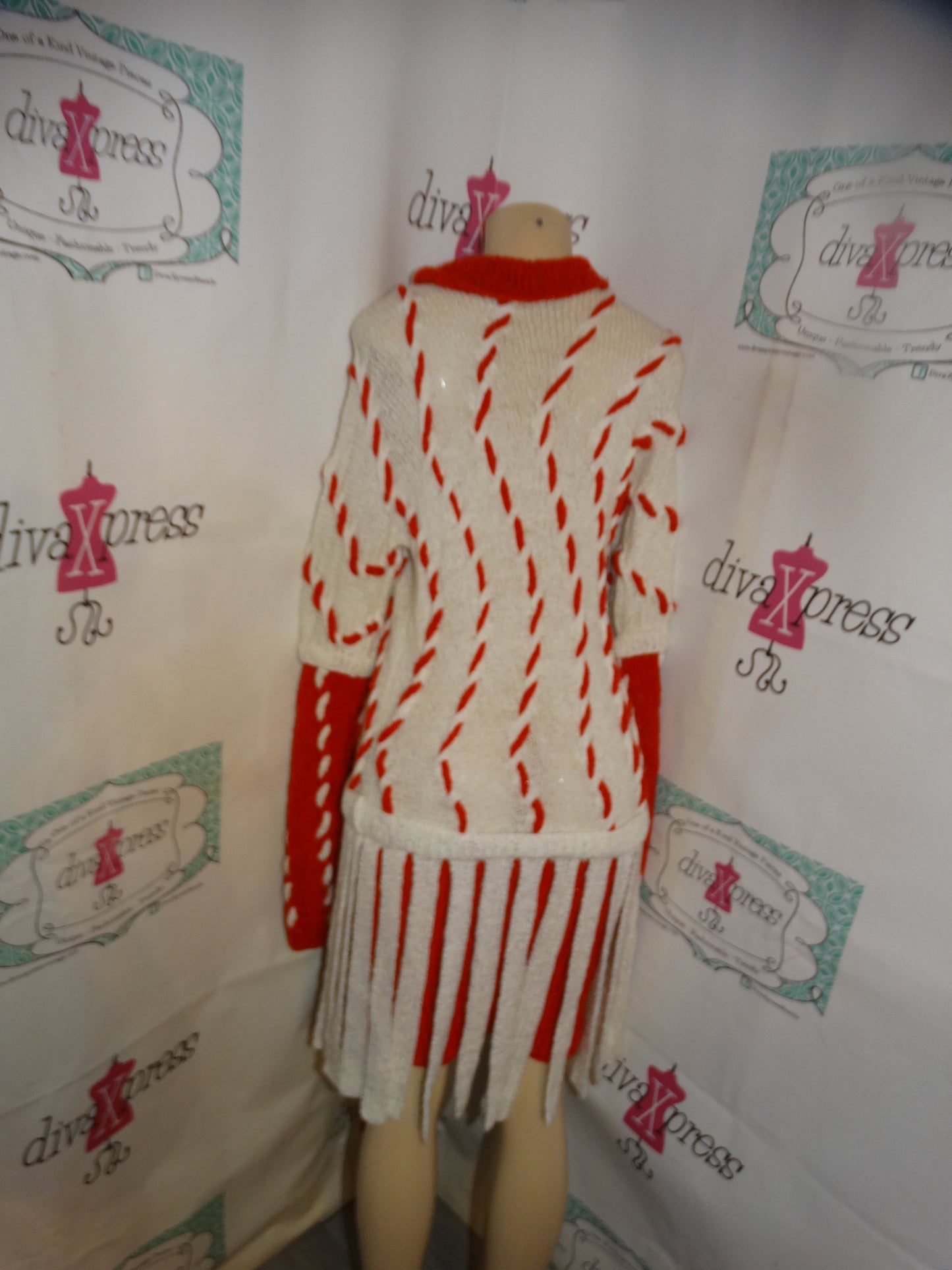 Vintage REd/White Shingle Sweater Dress Size M