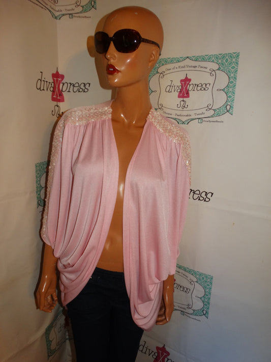 Vintage Pink Batwing Sleeve Sequins Throw Size XL