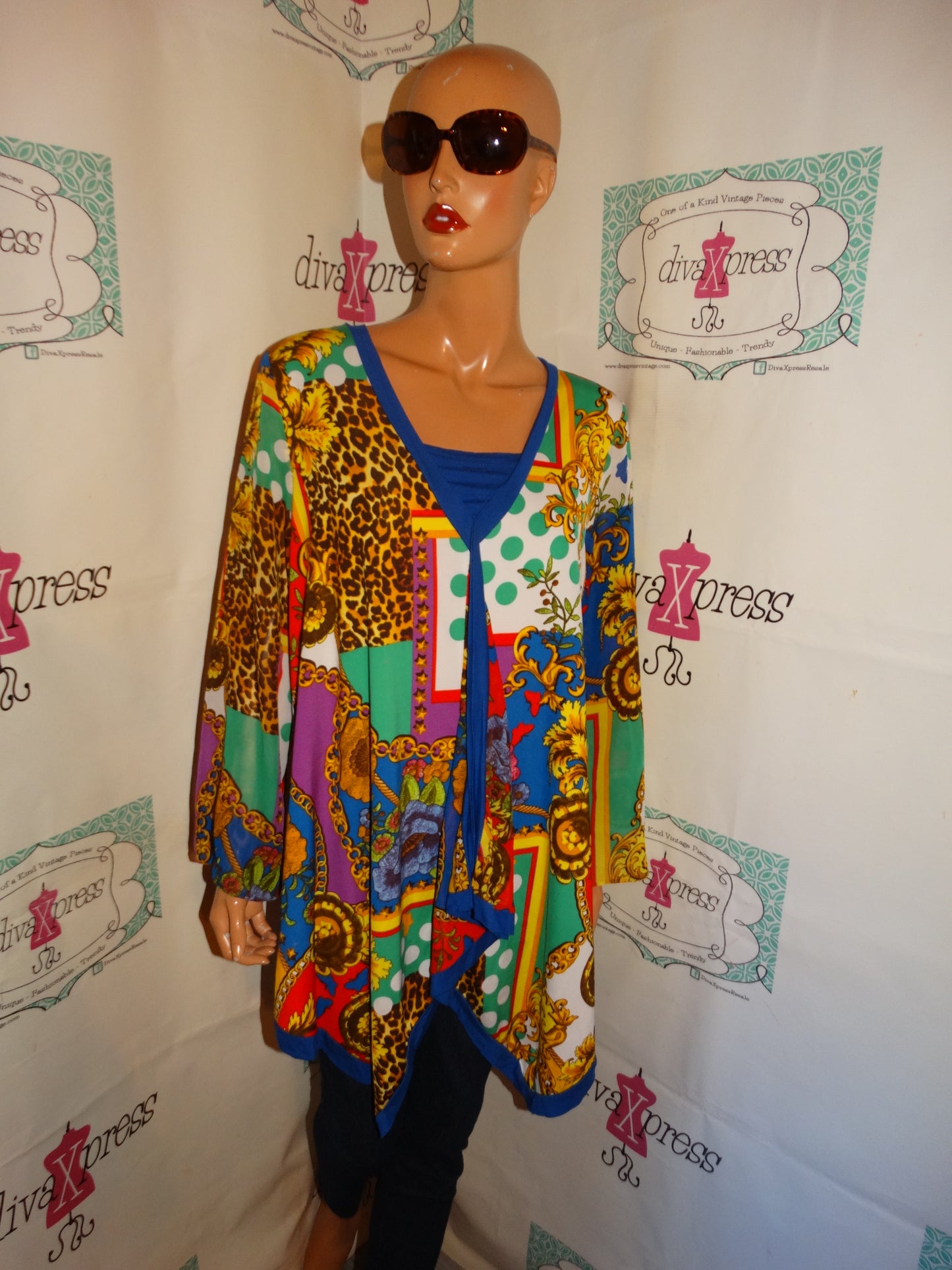 Vintage Miyroyo Colorful Chain Versace Style Blouse Size 1x