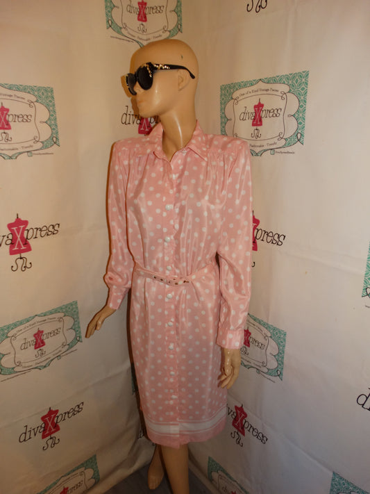 Vintage Leslie Fay Pink/White Polka Dot Dress Size M