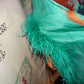 Vintage Teal Ruffle Burgundy Cream Throw with Feathers Size one Size Fits All