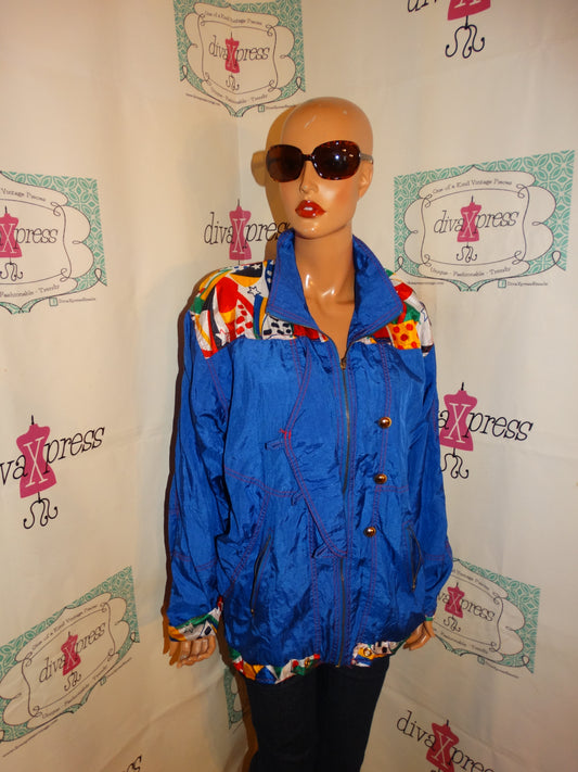Vintage Lavon Blue Colorful Bomber Jacket Size M