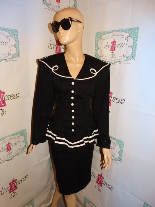 Vintage Mankin Black/White Peplum Dress Size S