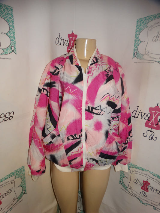 Vintage White/Pink Bomber Jacket Size M