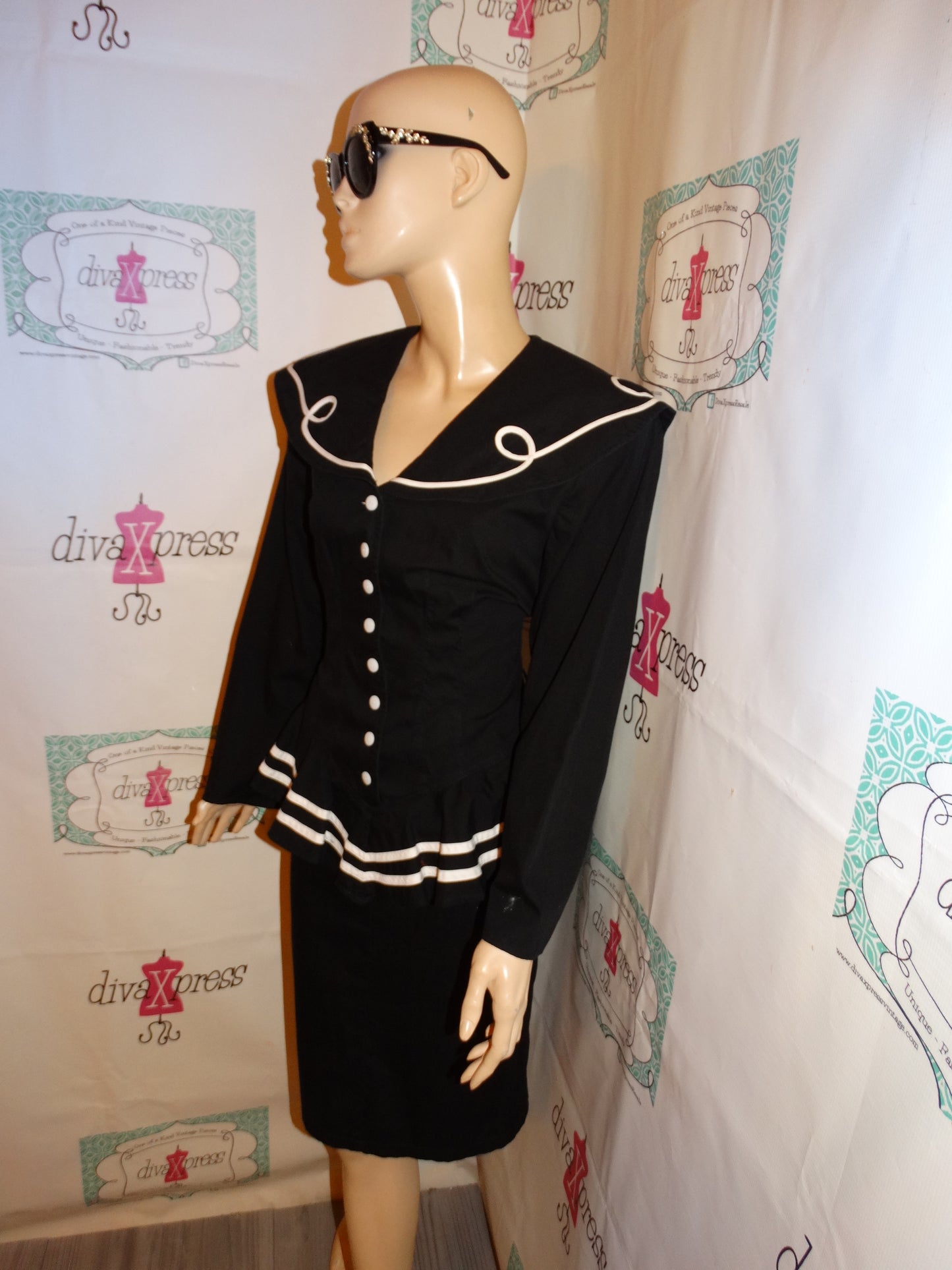 Vintage Mankin Black/White Peplum Dress Size S
