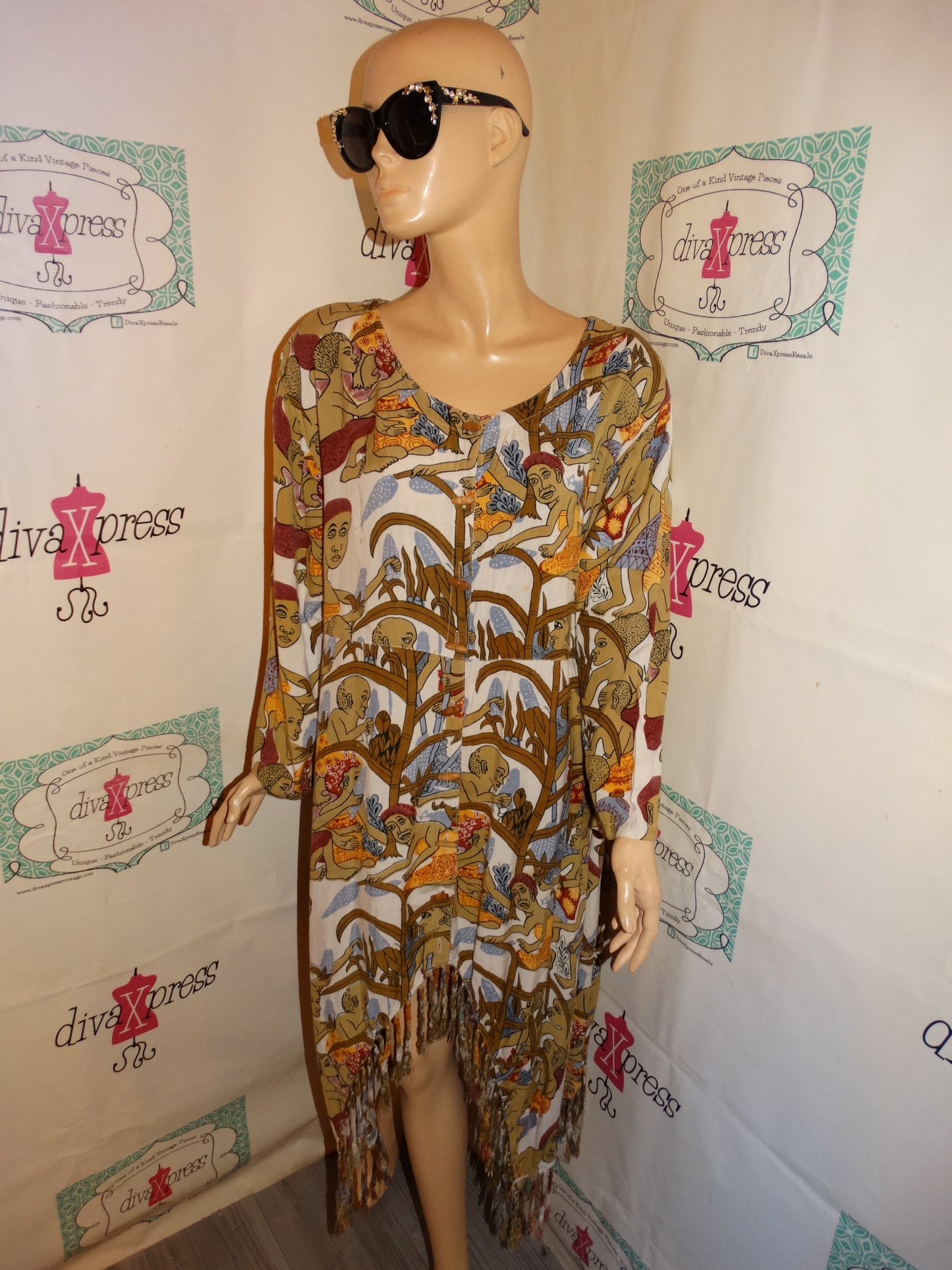 Vintage The African Heritage Cream Face Dress Size 2x