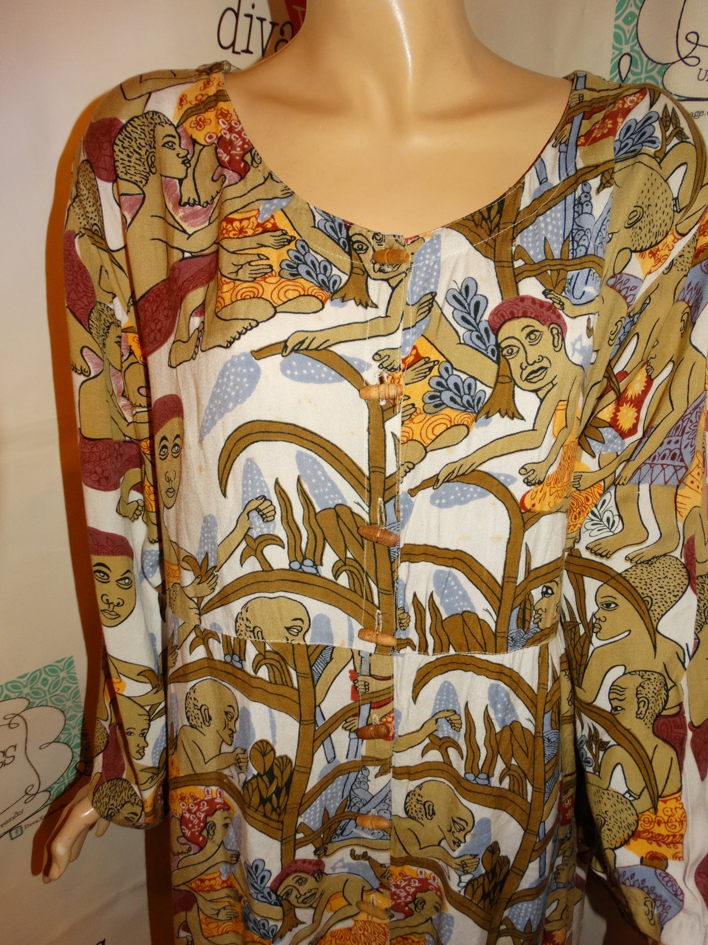 Vintage The African Heritage Cream Face Dress Size 2x