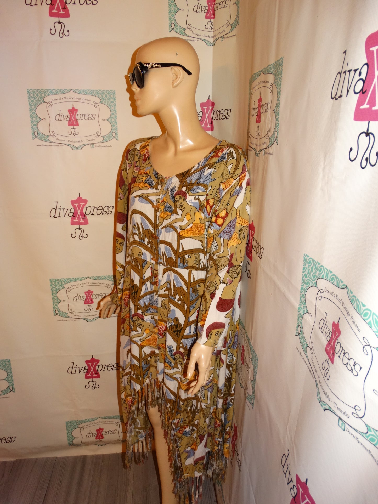 Vintage The African Heritage Cream Face Dress Size 2x