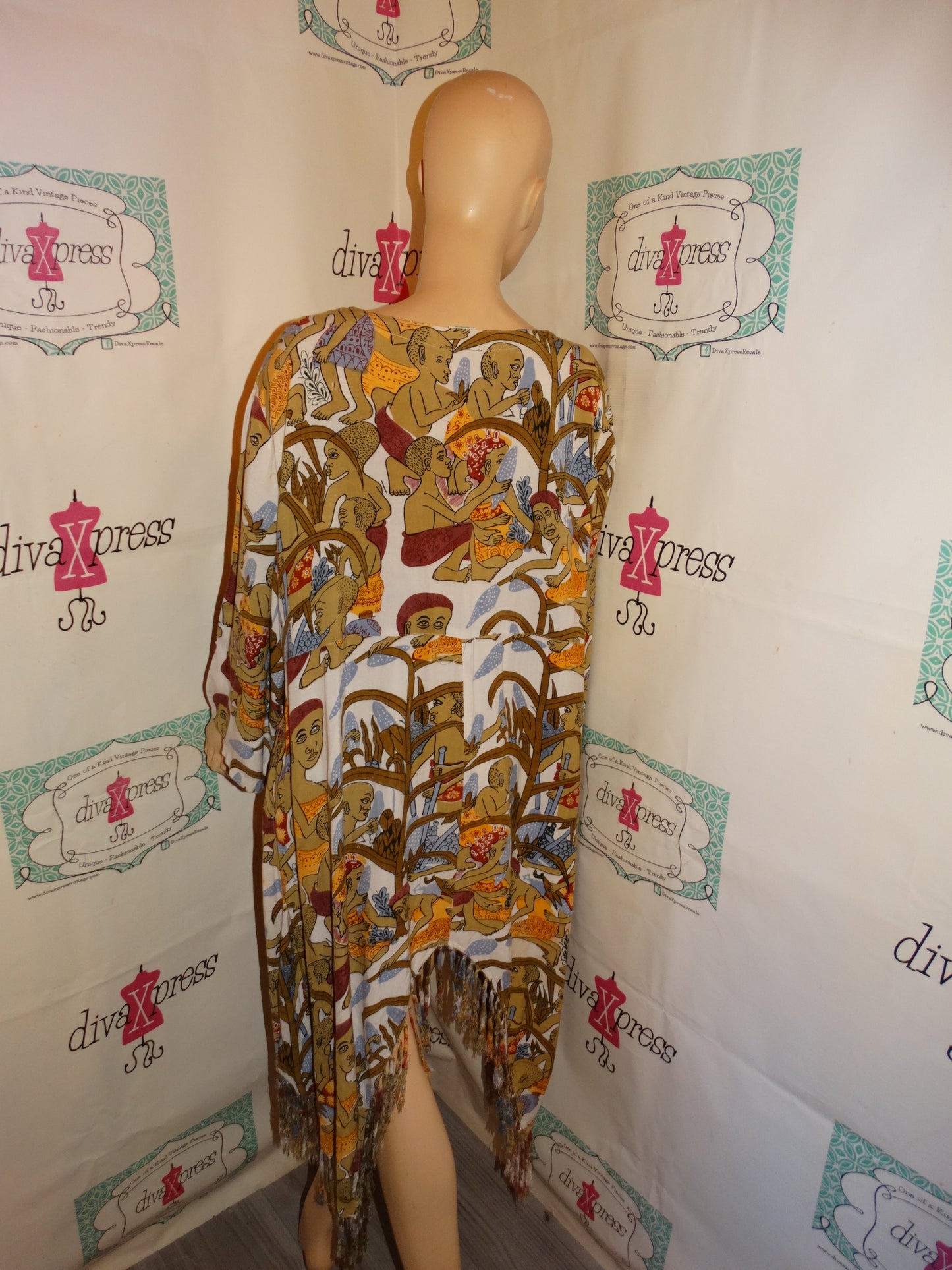 Vintage The African Heritage Cream Face Dress Size 2x