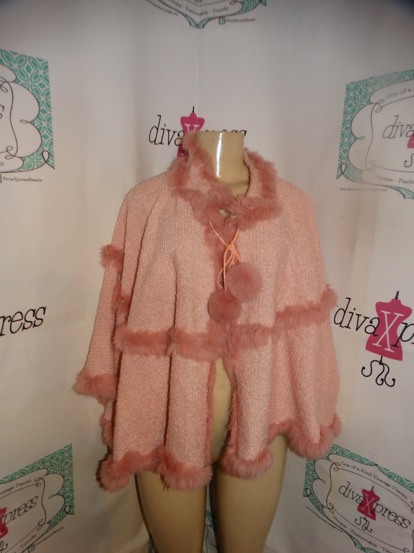 Vintage Pink Rabbit Fur Poncho Size S-XL