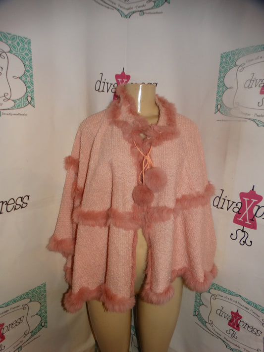 Vintage Pink Rabbit Fur Poncho Size S-XL