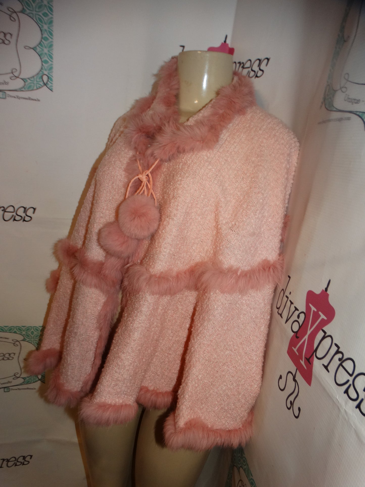 Vintage Pink Rabbit Fur Poncho Size S-XL