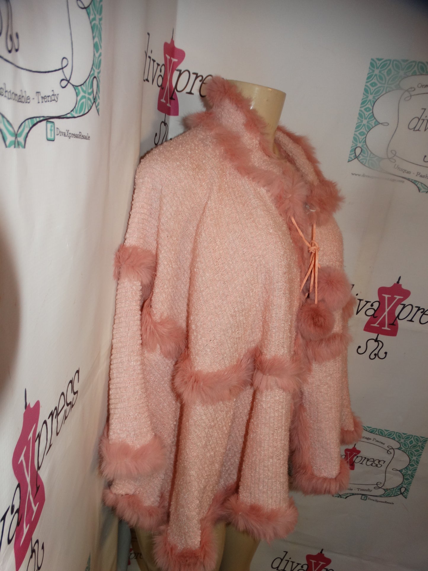 Vintage Pink Rabbit Fur Poncho Size S-XL