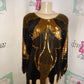 Vintage Oleg Cassini Black/Gold Sequins Top Size M