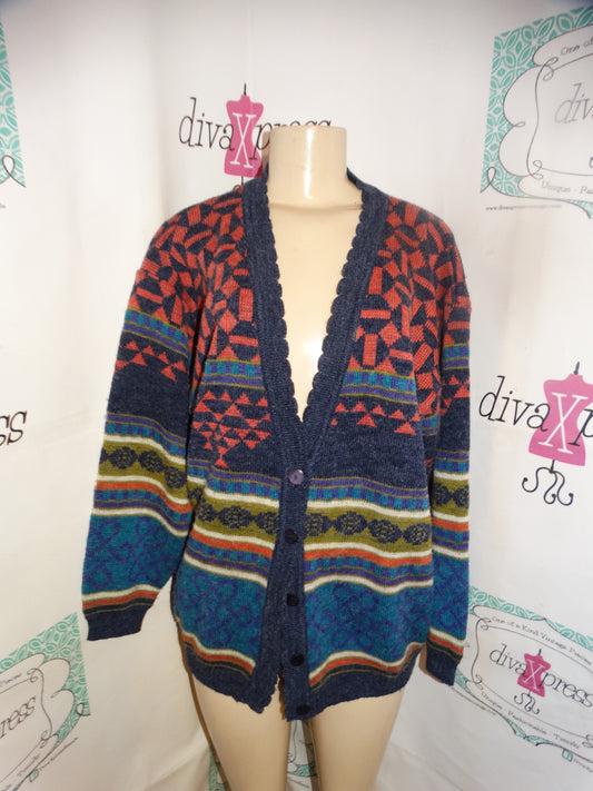 Vintage Pasta Blue Coral Cardigan Size L