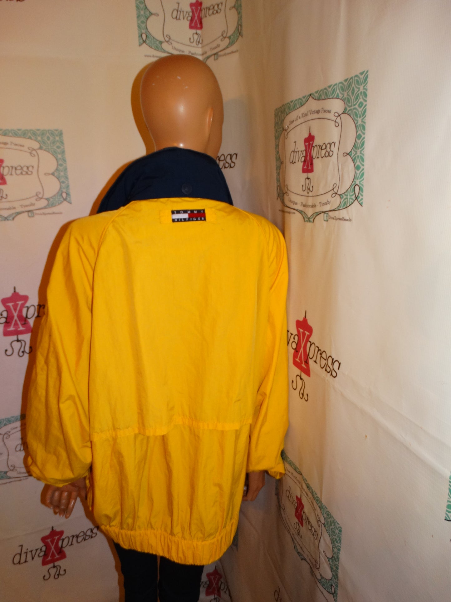Vintage Tommy Hilfiger Yellow Bomber Jacket With Removable Hood Size XL