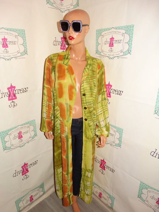 Vintage Mille Gabrielle Green/Brown Sheer Duster Size 2x