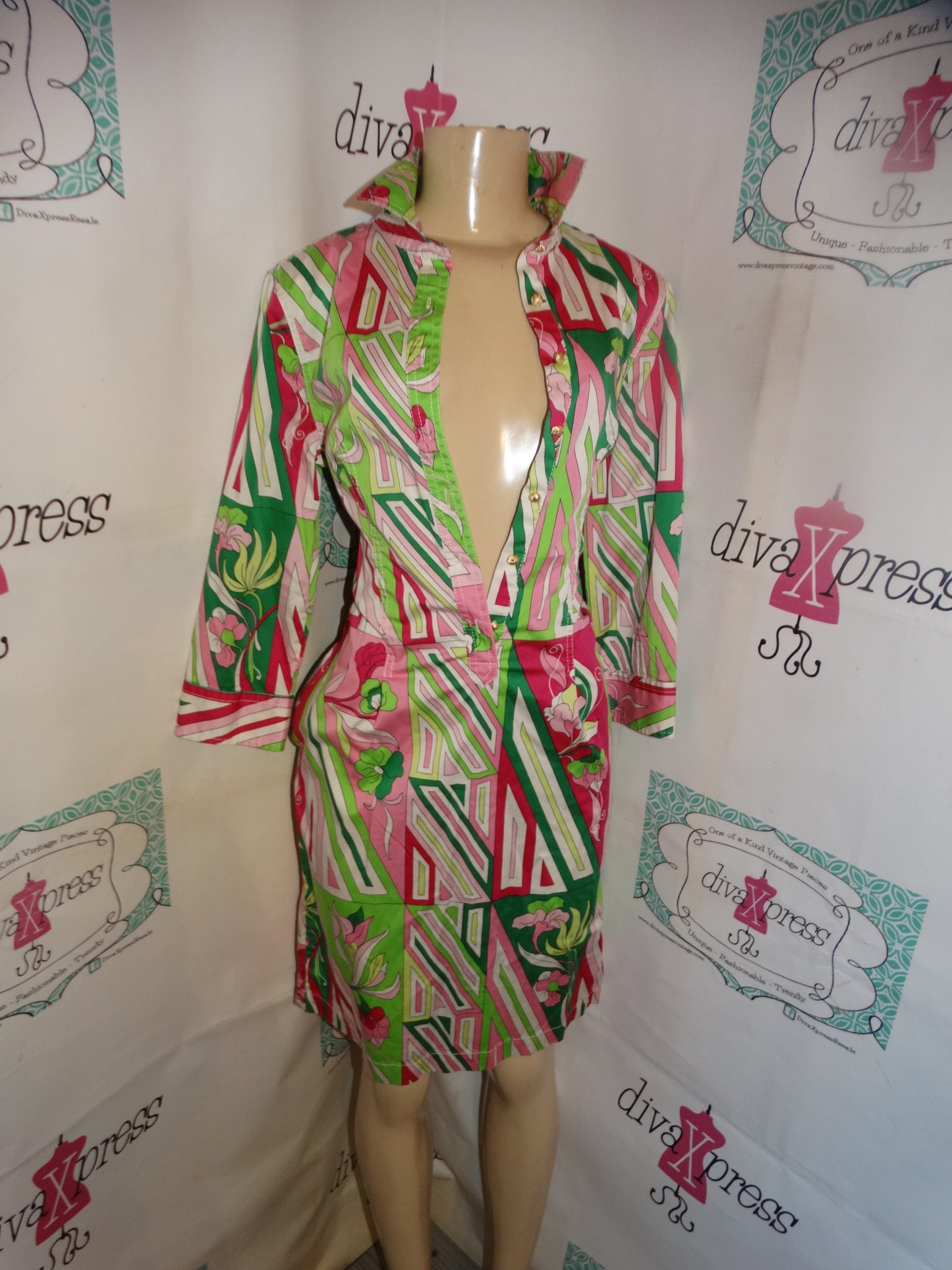 Vintage Tablets Pink/GReen Dress Size M