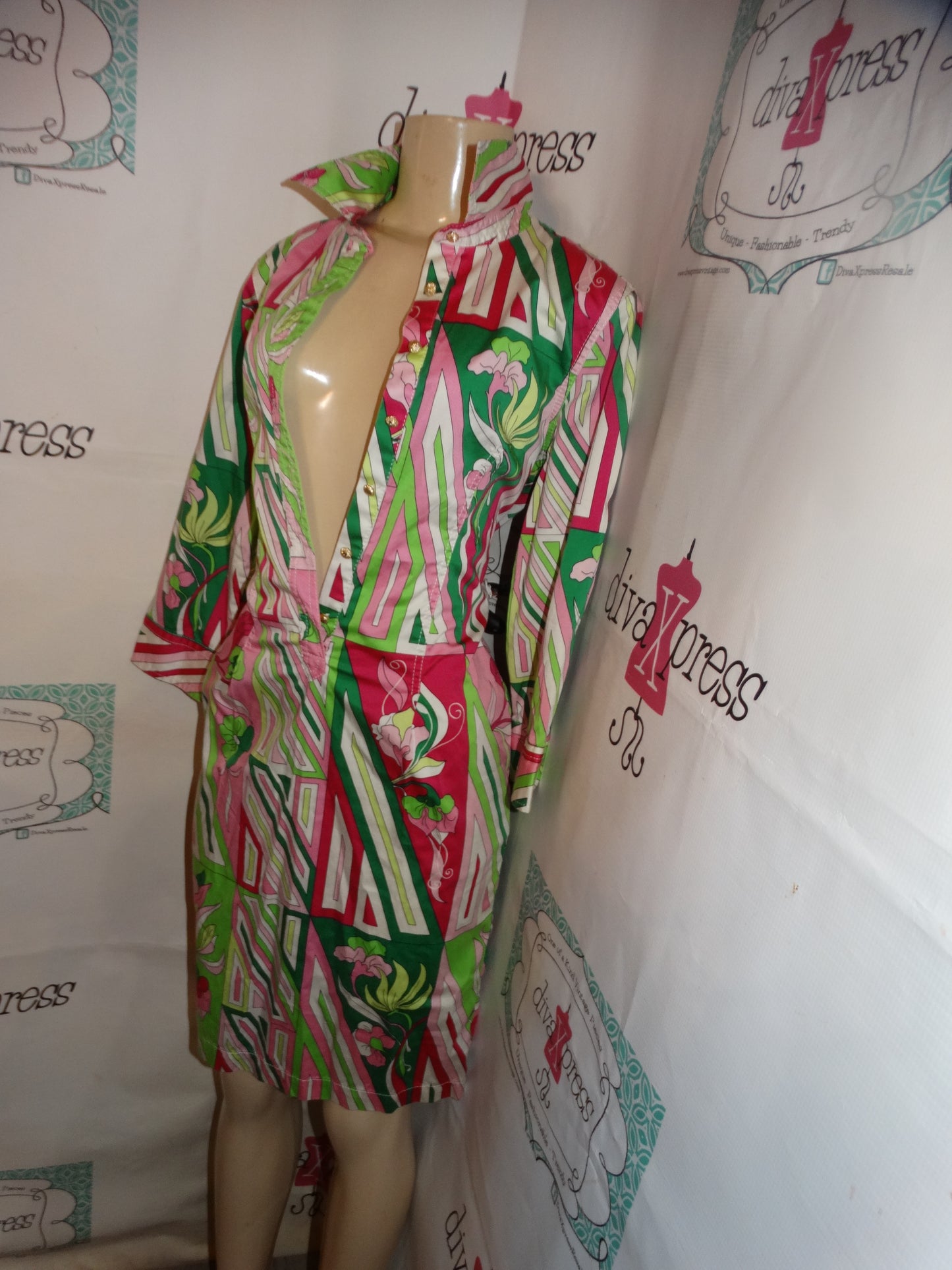 Vintage Tablets Pink/GReen Dress Size M