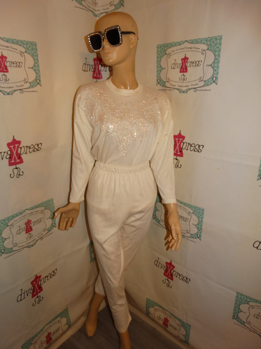 Vintage MasterPiece Design Cream 2 Piece Pants Set Size M
