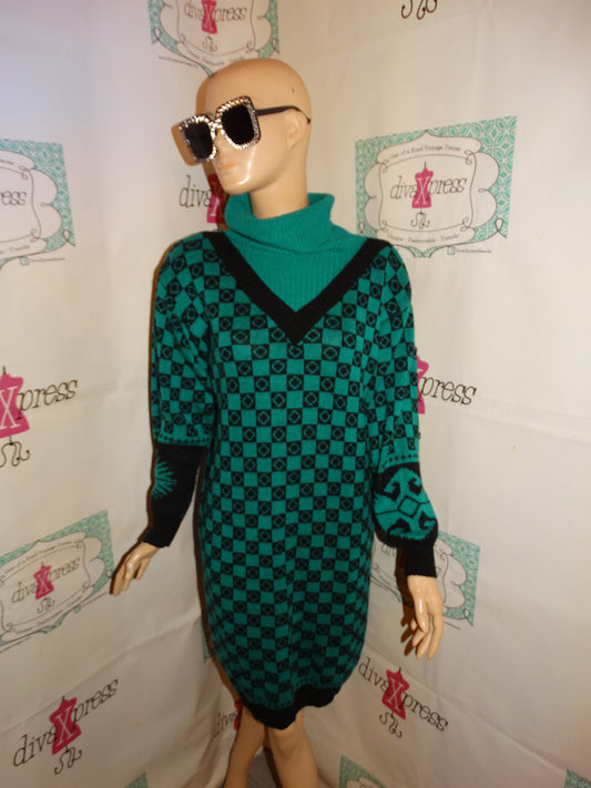 Vintage Partners  Petites Green/Black Sweater Dress Size M