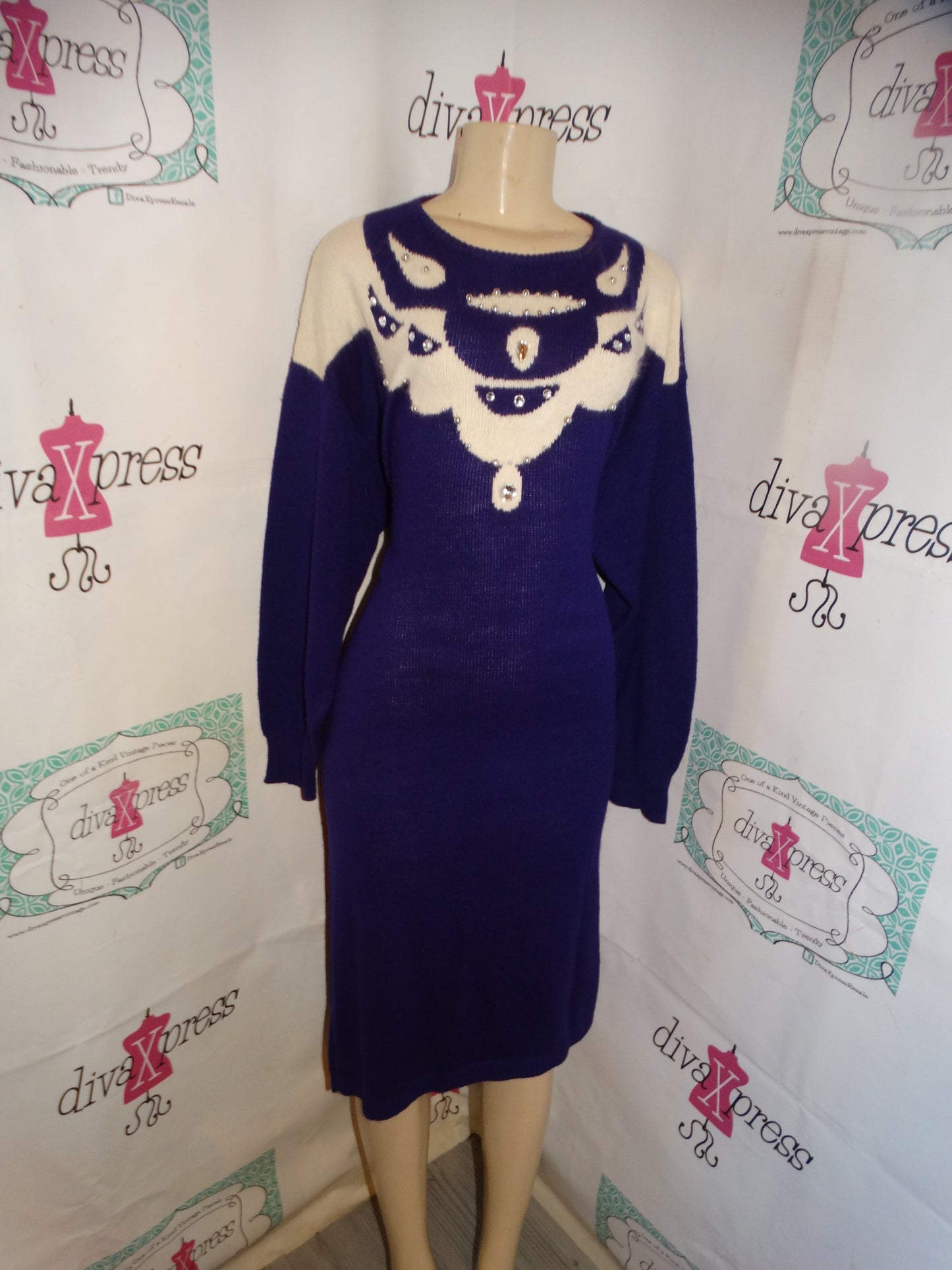 Vintage LArisng Purple/White Sweater Dress size 2x