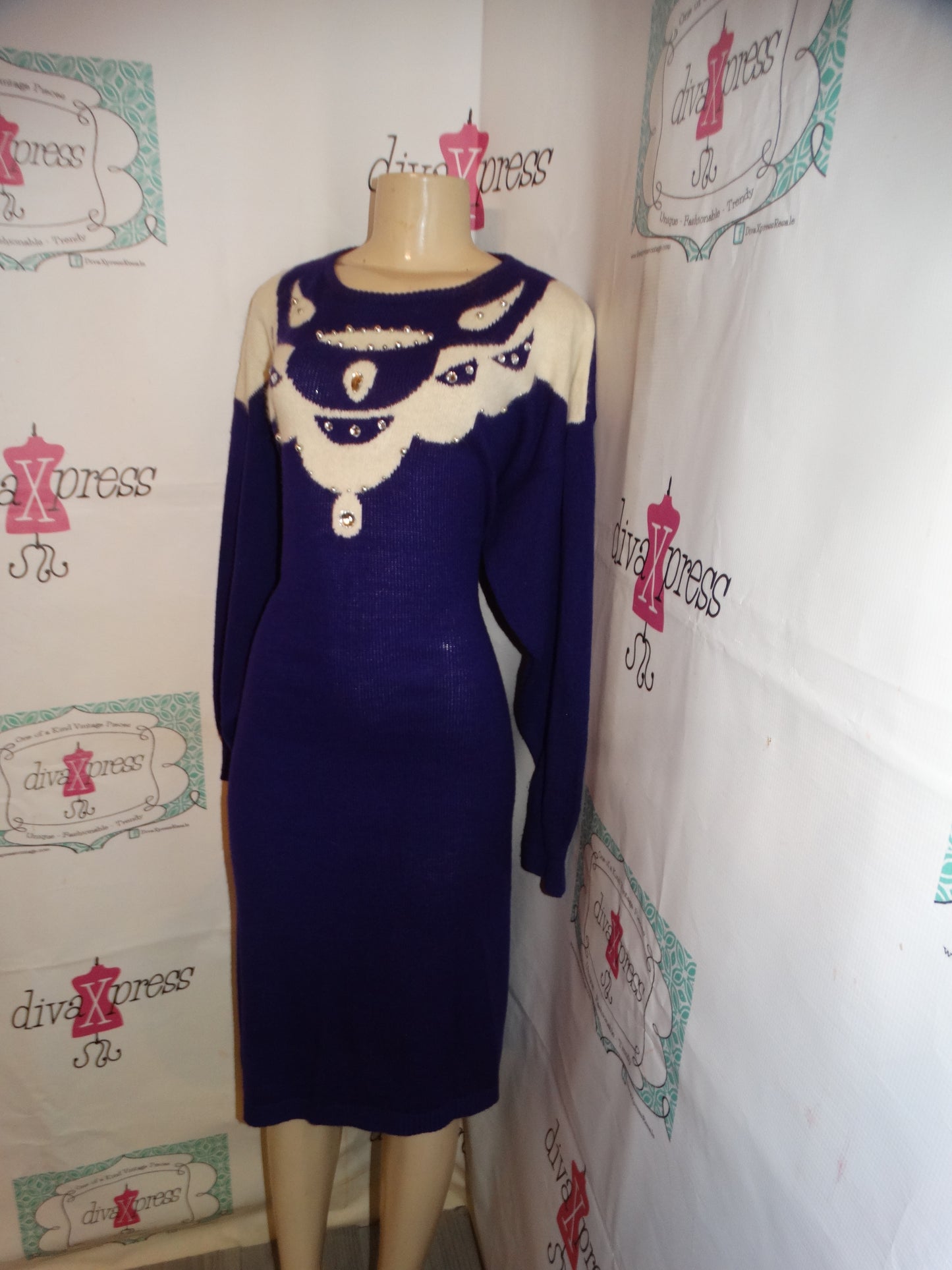 Vintage LArisng Purple/White Sweater Dress size 2x